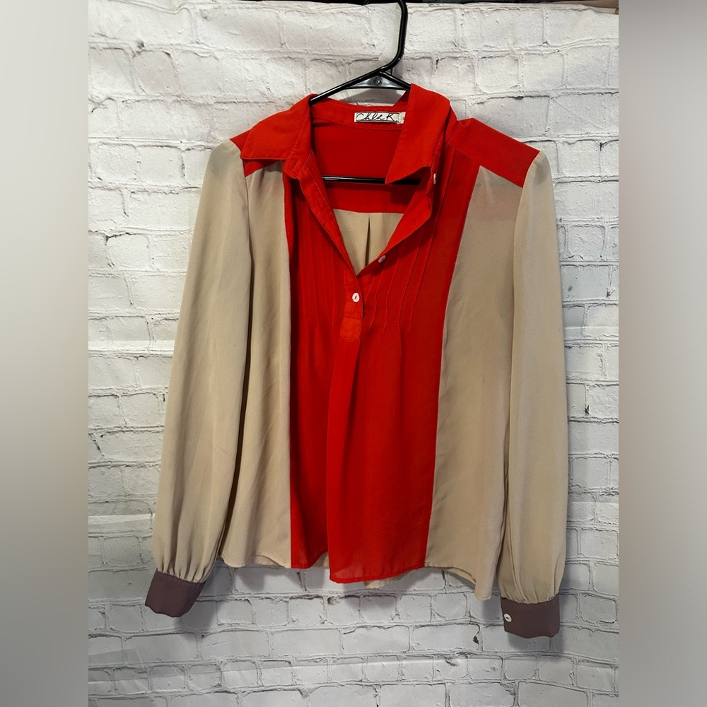 Chloe K Red and Crème Blouse Size Small